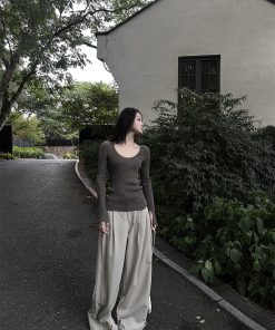 Wide-Leg Denim Pants for Women - Loose Versatile Casual Style, Gathered Draping, Washed Floor-Length Trousers for Spring Summer