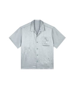 Wide Short Sleeve American Street Style Shirt with Evil Star Witch Embroidery - Trendy Oversized Acetic Acid Top