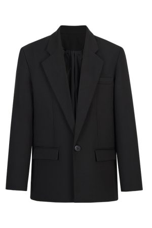 Wide-Shouldered Loose-Fitting Black Suit Jacket for Women - Casual Autumn Blazer, Chic Modern Style