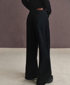 Wide Waist Design Black Straight-Leg Jeans for Women - Loose and Slimming Autumn Long Pants