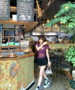 Wild Cool Girl Short Sleeve Lace Hollow T-shirt for Women - Summer Slimming Waist Black Top, Trendy Y2K Style