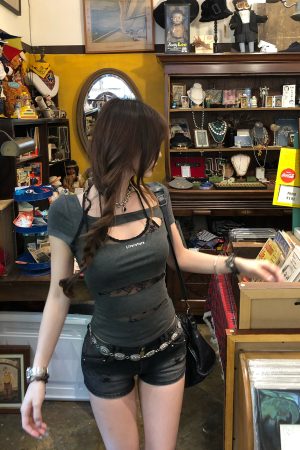 Wild Walk Lace Halter Short Sleeve T-Shirt for Women - Sexy Two-Piece Look, Slim Fit, Summer Style, 90s Inspired Fashion