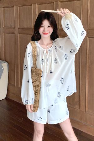 Windproof Sunscreen Top and Embroidered Wide-Leg Pants Set for Women - 2025 Summer Casual Fashion Two-Piece Outfit