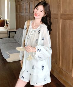 Windproof Sunscreen Top and Embroidered Wide-Leg Pants Set for Women - 2025 Summer Casual Fashion Two-Piece Outfit