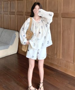 Windproof Sunscreen Top and Embroidered Wide-Leg Pants Set for Women - 2025 Summer Casual Fashion Two-Piece Outfit