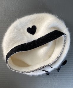 Winter Beret Hat for Women - Heart Rabbit Fur Painter Style, Easy-Breezy Girlfriend Look, Gentle Temperament Fashion Accessory