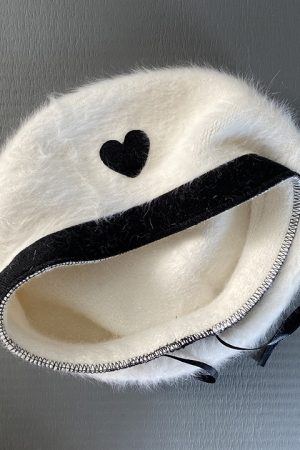 Winter Beret Hat for Women - Heart Rabbit Fur Painter Style, Easy-Breezy Girlfriend Look, Gentle Temperament Fashion Accessory