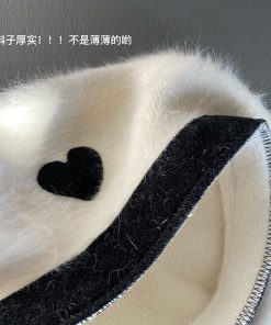 Winter Beret Hat for Women - Heart Rabbit Fur Painter Style, Easy-Breezy Girlfriend Look, Gentle Temperament Fashion Accessory