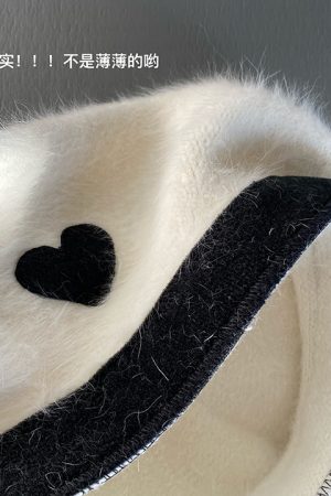 Winter Beret Hat for Women - Heart Rabbit Fur Painter Style, Easy-Breezy Girlfriend Look, Gentle Temperament Fashion Accessory