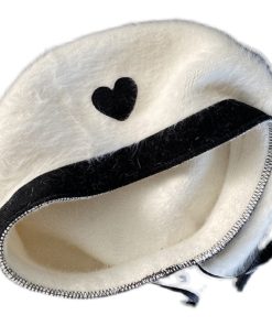 Winter Beret Hat for Women - Heart Rabbit Fur Painter Style, Easy-Breezy Girlfriend Look, Gentle Temperament Fashion Accessory