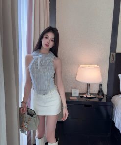 Winter Bowknot Faux Fur Neck Hanging Vest - Women's Backless Knitted Top for Eco-friendly Fashion