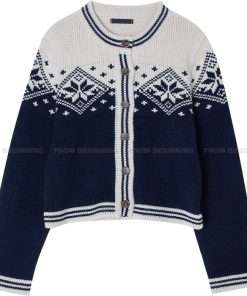 Winter Christmas Snowflake Color Hook Flower Knitted Cardigan in Korean Style