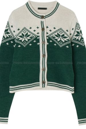 Winter Christmas Snowflake Color Hook Flower Knitted Cardigan in Korean Style