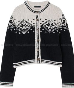 Winter Christmas Snowflake Color Hook Flower Knitted Cardigan in Korean Style