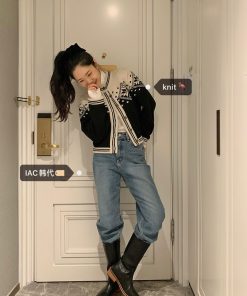 Winter Christmas Snowflake Color Hook Flower Knitted Cardigan in Korean Style