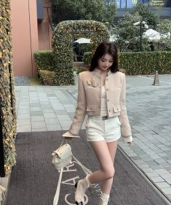 Winter Down Liner Short Woolen Coat for Women with Brooch - Cozy Layering Essential, Perfect for 90s and Y2K Styles