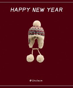 Winter Fair Isle Knitted Balaclava Hat for Women - Retro New Year Style Scarf for Christmas Atmosphere