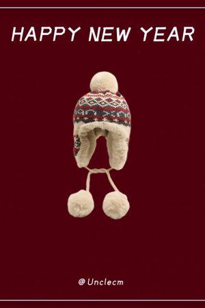 Winter Fair Isle Knitted Balaclava Hat for Women - Retro New Year Style Scarf for Christmas Atmosphere