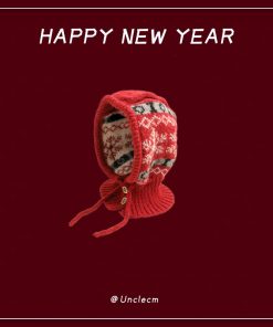 Winter Fair Isle Knitted Balaclava Hat for Women - Retro New Year Style Scarf for Christmas Atmosphere