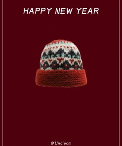 Winter Fair Isle Knitted Balaclava Hat for Women - Retro New Year Style Scarf for Christmas Atmosphere