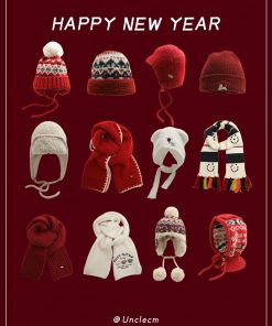 Winter Fair Isle Knitted Balaclava Hat for Women - Retro New Year Style Scarf for Christmas Atmosphere