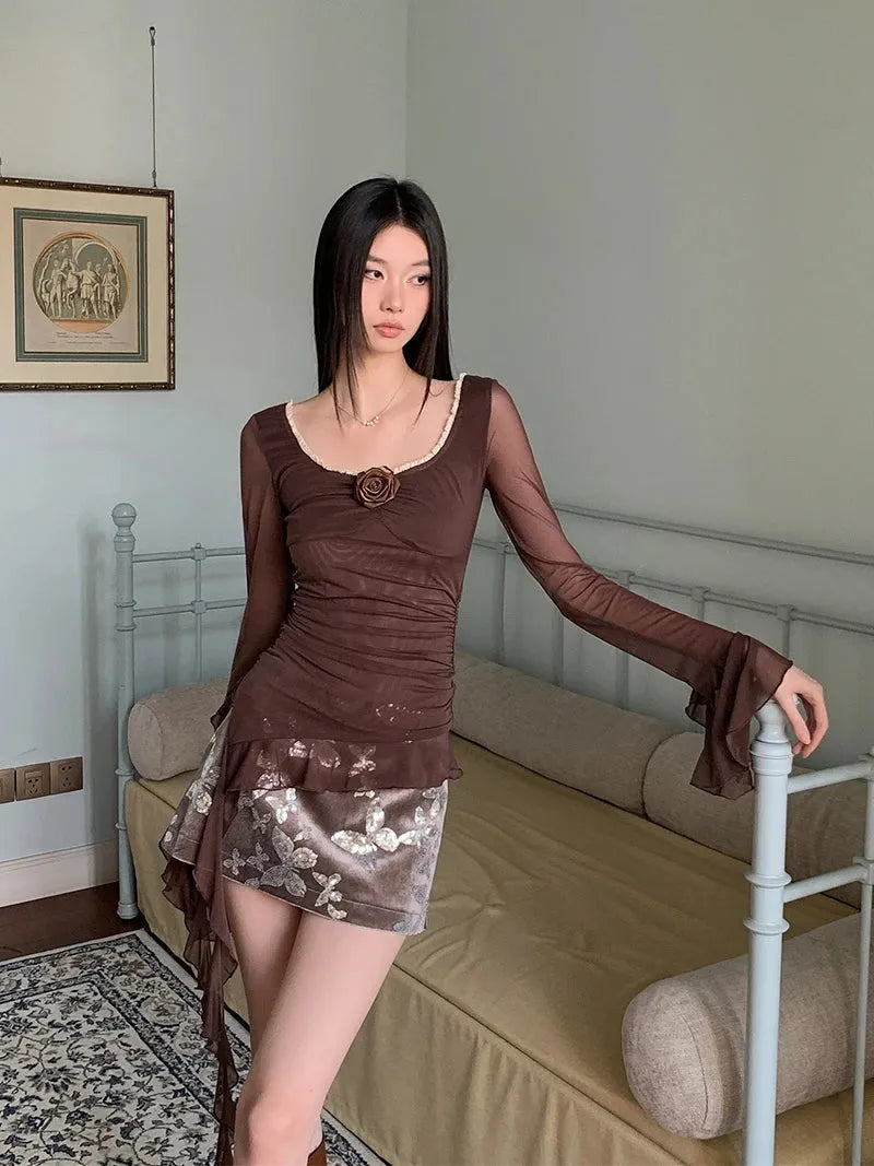 Winter Fashion Outfits Casual, Casual Outfits For Teens - Rose Mesh Ruffled Top Winter Fashion Outfits Casual, Casual Outfits For Teens - Rose Mesh Ruffled Top