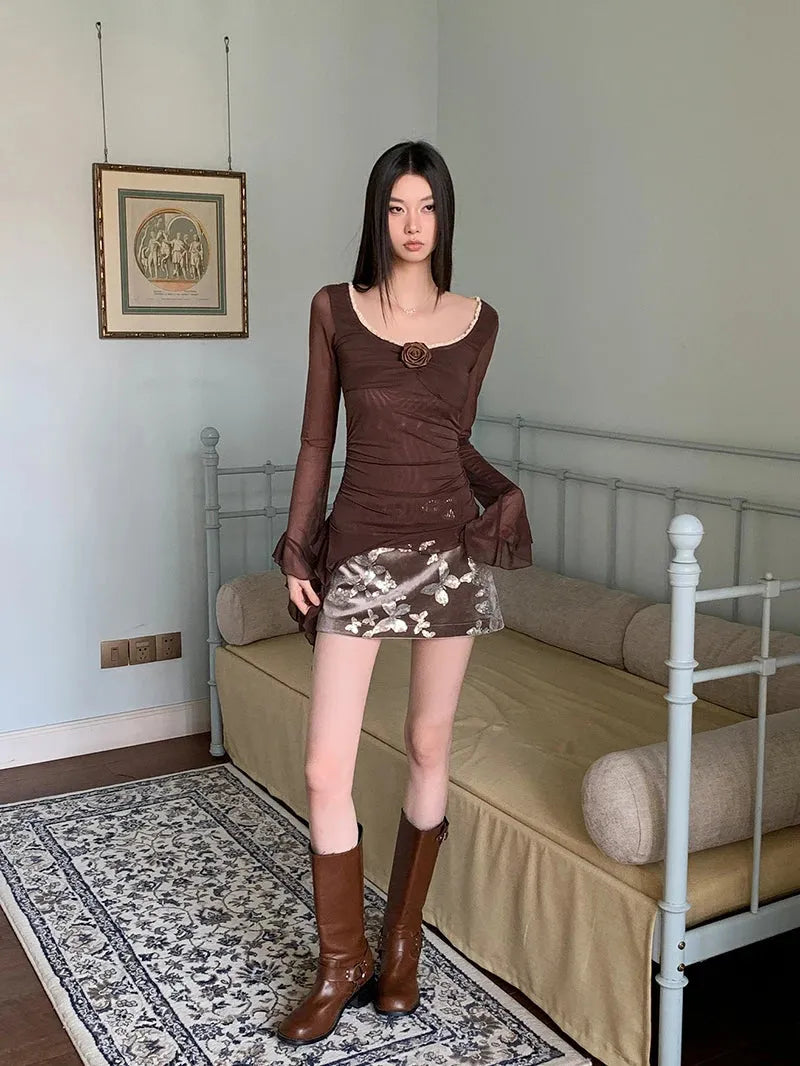 Winter Fashion Outfits Casual, Casual Outfits For Teens - Rose Mesh Ruffled Top Winter Fashion Outfits Casual, Casual Outfits For Teens - Rose Mesh Ruffled Top