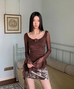 Winter Fashion Outfits Casual, Casual Outfits For Teens - Rose Mesh Ruffled Top