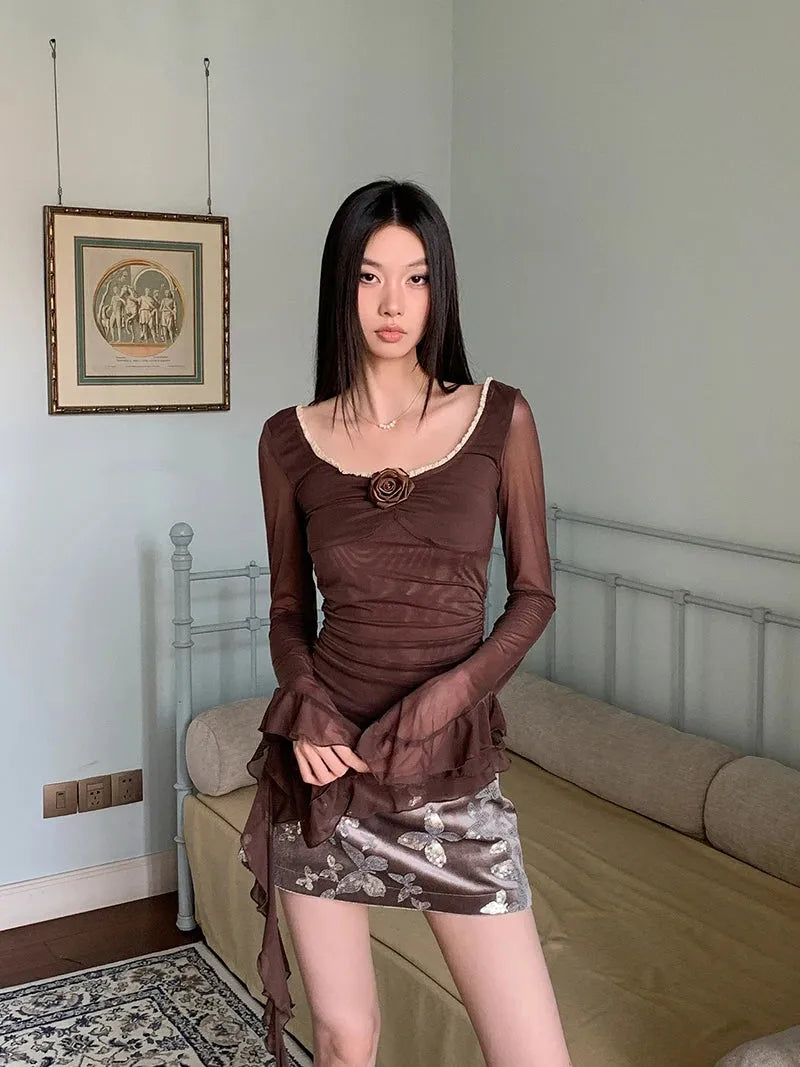 Winter Fashion Outfits Casual, Casual Outfits For Teens - Rose Mesh Ruffled Top Winter Fashion Outfits Casual, Casual Outfits For Teens - Rose Mesh Ruffled Top