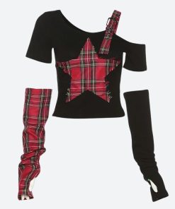 Winter Formal Outfits For Women Classy, Emo Style Ideas - Grunge Plaid Star Patch Top