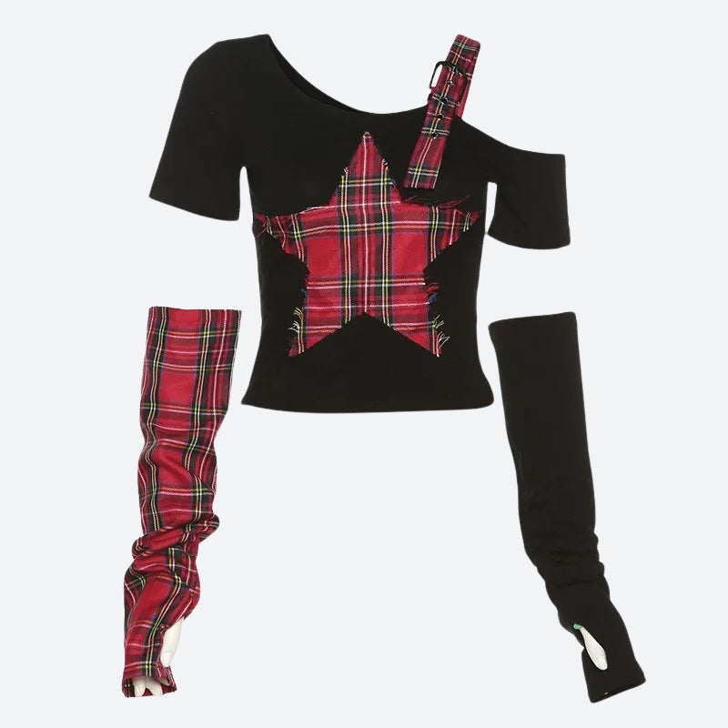 Winter Formal Outfits For Women Classy, Emo Style Ideas - Grunge Plaid Star Patch Top Winter Formal Outfits For Women Classy, Emo Style Ideas - Grunge Plaid Star Patch Top