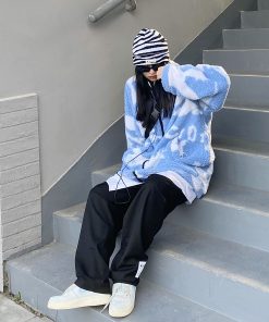 Winter Loose Blue Sky White Cloud Lamb Fleece Thick Jacket - Trendy Unisex Casual Streetwear, Versatile Layering Piece, Cozy INS Style