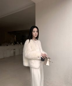 Winter Plush Faux Fur One-Piece Coat for Women - Thick Vintage Imitation Fox Fur, Eco-Friendly, Cozy Outerwear