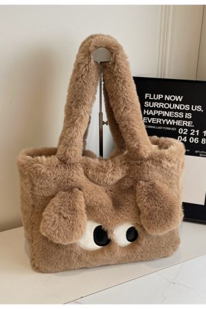 Winter Plush Shoulder Bag with Big Eyes - Versatile Large Capacity Tote for Women, 2025 Trendy Commuter Style