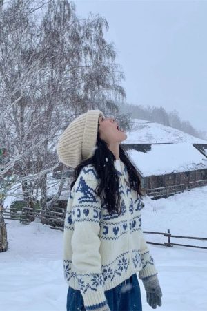 Winter Ski Nordic Retro Fair Isle Christmas Tree Sweater Cardigan for Women - Cozy Loose Knit Holiday Fashion