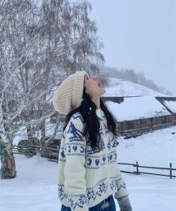 Winter Ski Nordic Retro Fair Isle Christmas Tree Sweater Cardigan for Women - Cozy Loose Knit Holiday Fashion