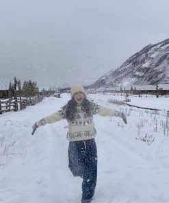 Winter Ski Nordic Retro Fair Isle Christmas Tree Sweater Cardigan for Women - Cozy Loose Knit Holiday Fashion