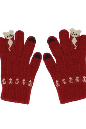 Winter Touchscreen Split-Finger Gloves for Women, Cute Korean-Style Plush Warm Cycling Accessories in Christmas Red