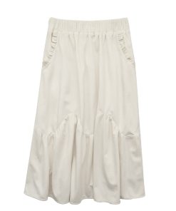 Winter Velvet White Midi Skirt for Women - Japanese Style Cream Half Skirt, Autumn & Winter Long Skirt for Petite Fashion