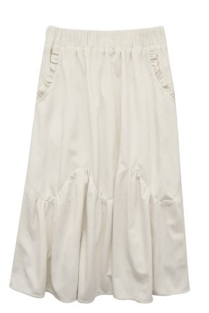 Winter Velvet White Midi Skirt for Women - Japanese Style Cream Half Skirt, Autumn & Winter Long Skirt for Petite Fashion