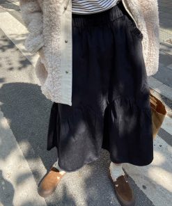Winter Velvet White Midi Skirt for Women - Japanese Style Cream Half Skirt, Autumn & Winter Long Skirt for Petite Fashion