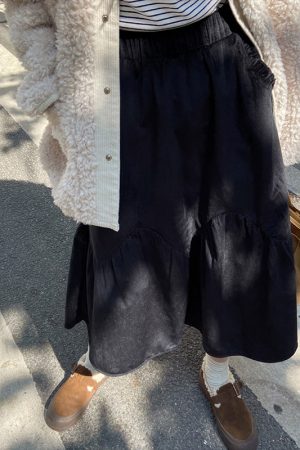 Winter Velvet White Midi Skirt for Women - Japanese Style Cream Half Skirt, Autumn & Winter Long Skirt for Petite Fashion