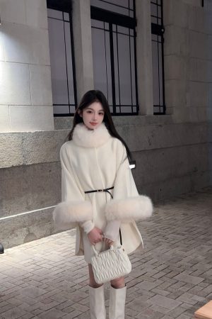 Winter White Eco-Friendly Faux Fur Coat for Women - Mid-Length Mink Velvet Cape Outerwear