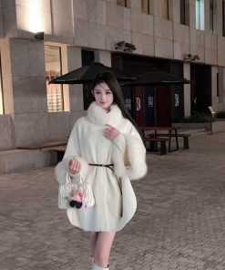 Winter White Eco-Friendly Faux Fur Coat for Women - Mid-Length Mink Velvet Cape Outerwear