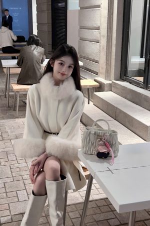 Winter White Eco-Friendly Faux Fur Coat for Women - Mid-Length Mink Velvet Cape Outerwear
