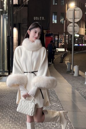 Winter White Eco-Friendly Faux Fur Coat for Women - Mid-Length Mink Velvet Cape Outerwear