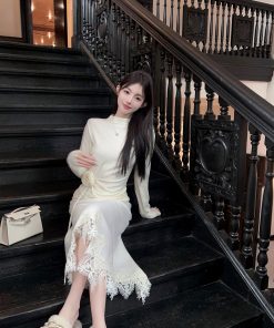 Winter White High Neck Knitted Top for Women - Slim Fit Floral Base Layer Sweater - Cozy Chic Fashion Essential