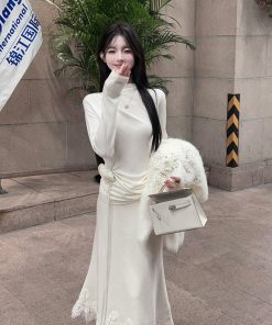 Winter White High Neck Knitted Top for Women - Slim Fit Floral Base Layer Sweater - Cozy Chic Fashion Essential