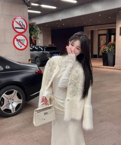 Winter White High Neck Knitted Top for Women - Slim Fit Floral Base Layer Sweater - Cozy Chic Fashion Essential