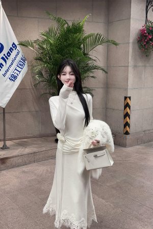 Winter White High Neck Knitted Top for Women - Slim Fit Floral Base Layer Sweater - Cozy Chic Fashion Essential